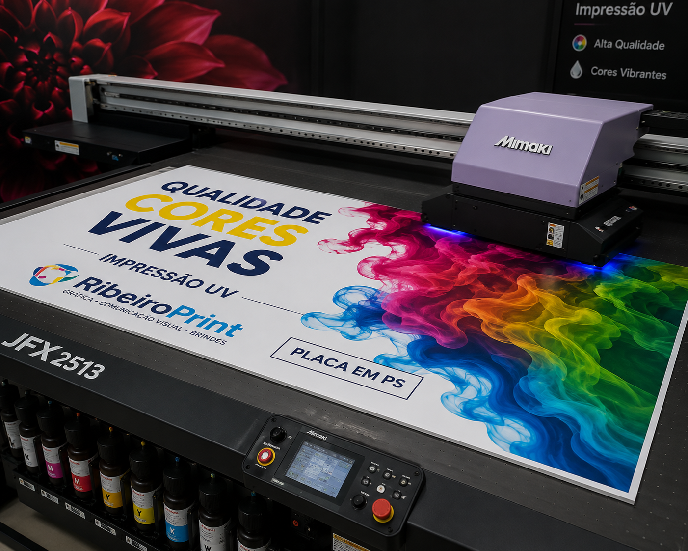 Mimaki JFX2513 imprimindo placa em PS